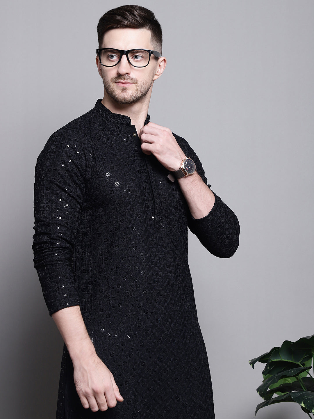 Sequin Embroidered Pure Cotton Kurta With Pyjamas