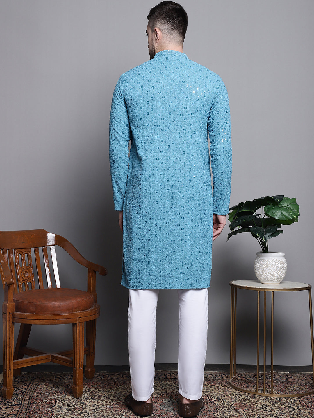 Sequin Embroidered Pure Cotton Kurta With Pyjamas