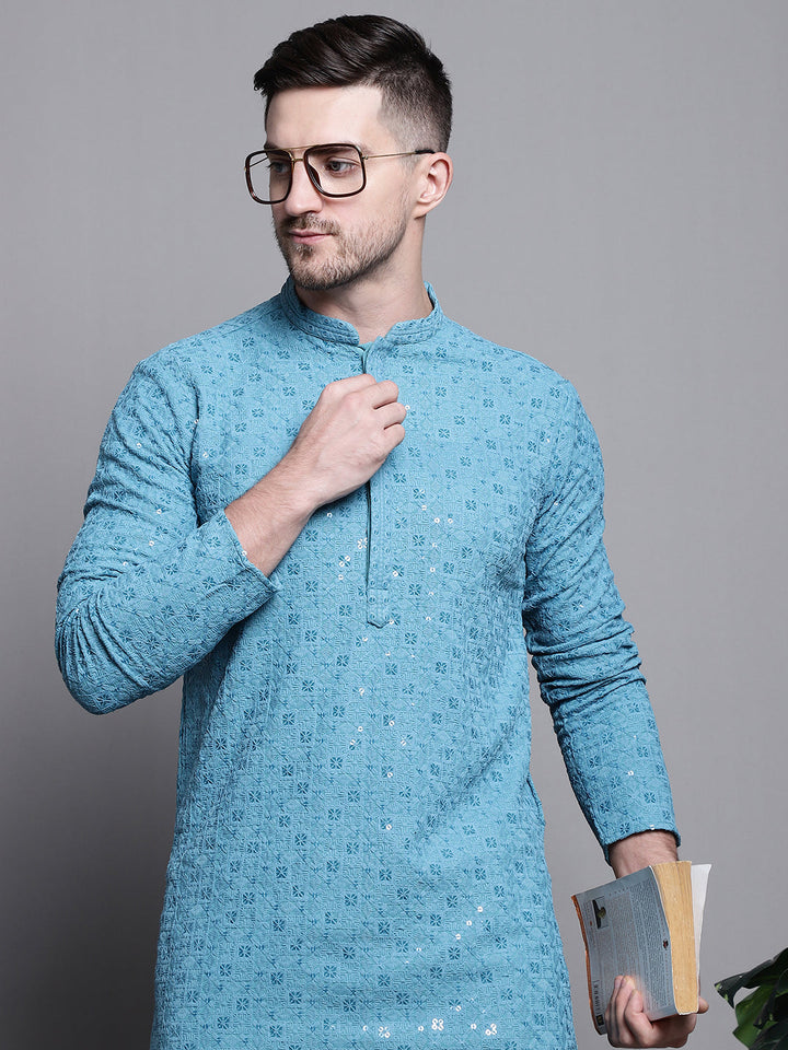 Sequin Embroidered Pure Cotton Kurta With Pyjamas