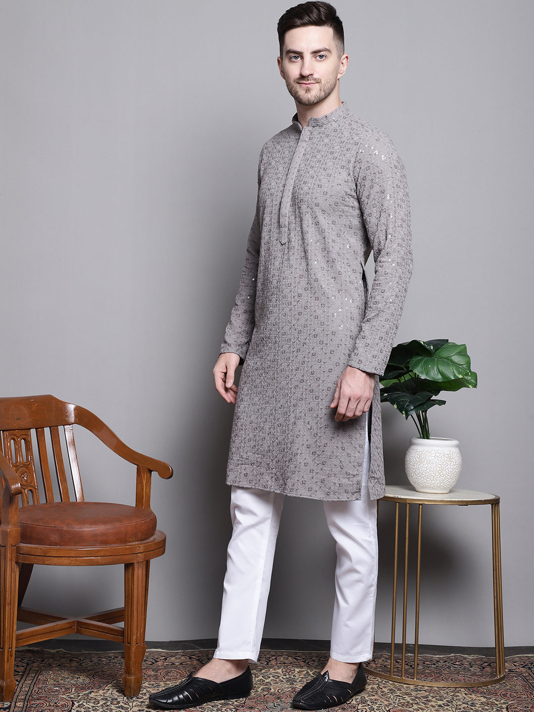 Sequin Embroidered Pure Cotton Kurta With Pyjamas