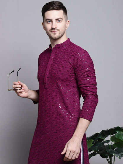 Sequin Embroidered Pure Cotton Kurta With Pyjamas
