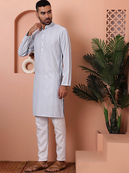 Men'S Sequins Embroidered Kurta With Pyjama.