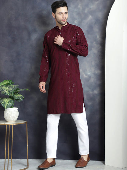 Men'S Sequins Chikankari Embroidered Kurta With Pyjama.