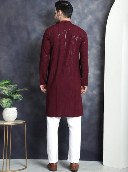 Men'S Sequins Chikankari Embroidered Kurta With Pyjama.