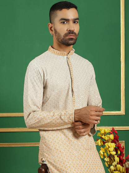 Men'S Sequins Embroidered Kurta With Pyjama.