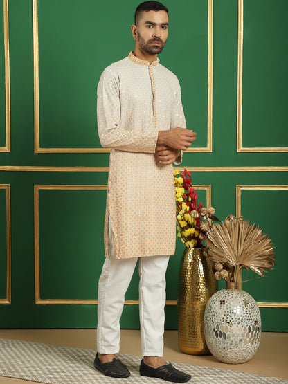 Men'S Sequins Embroidered Kurta With Pyjama.