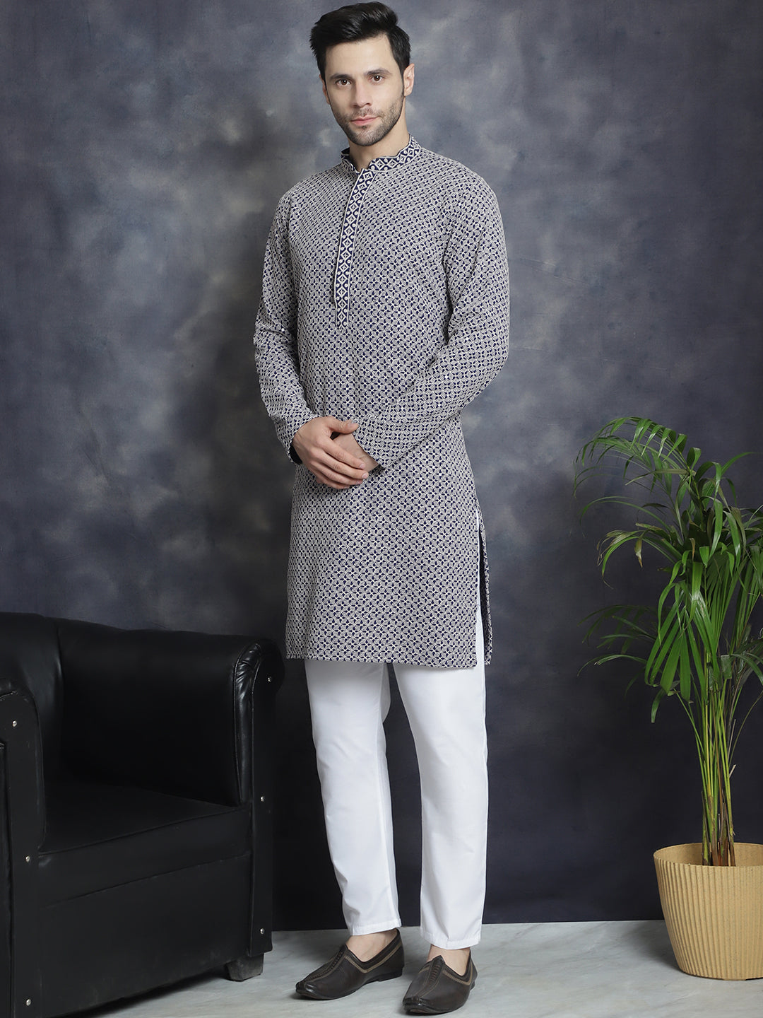 Sequin Embroidered Pure Cotton Kurta With Pyjamas