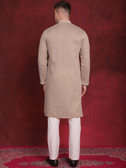 Sequin Chikankari Front Open Kurta With Pyjamas