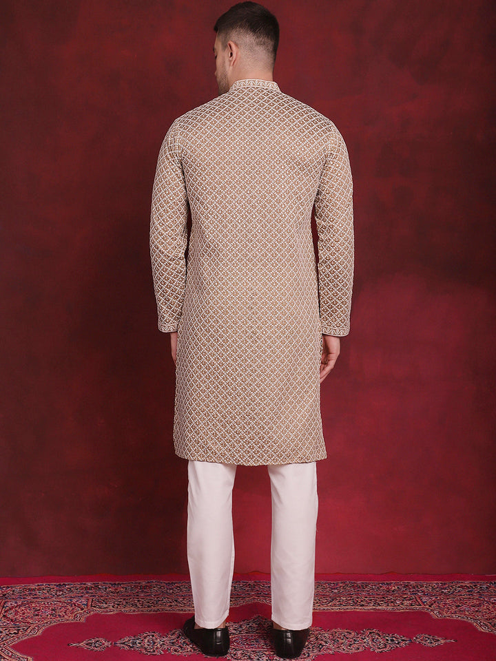 Sequin Chikankari Front Open Kurta With Pyjamas