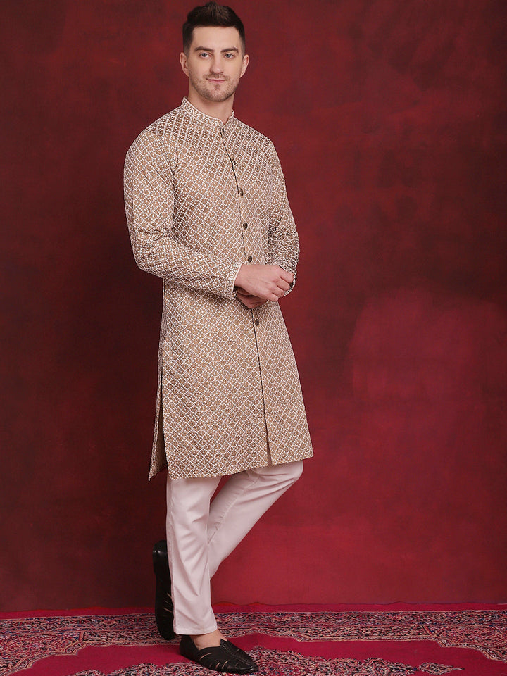 Sequin Chikankari Front Open Kurta With Pyjamas
