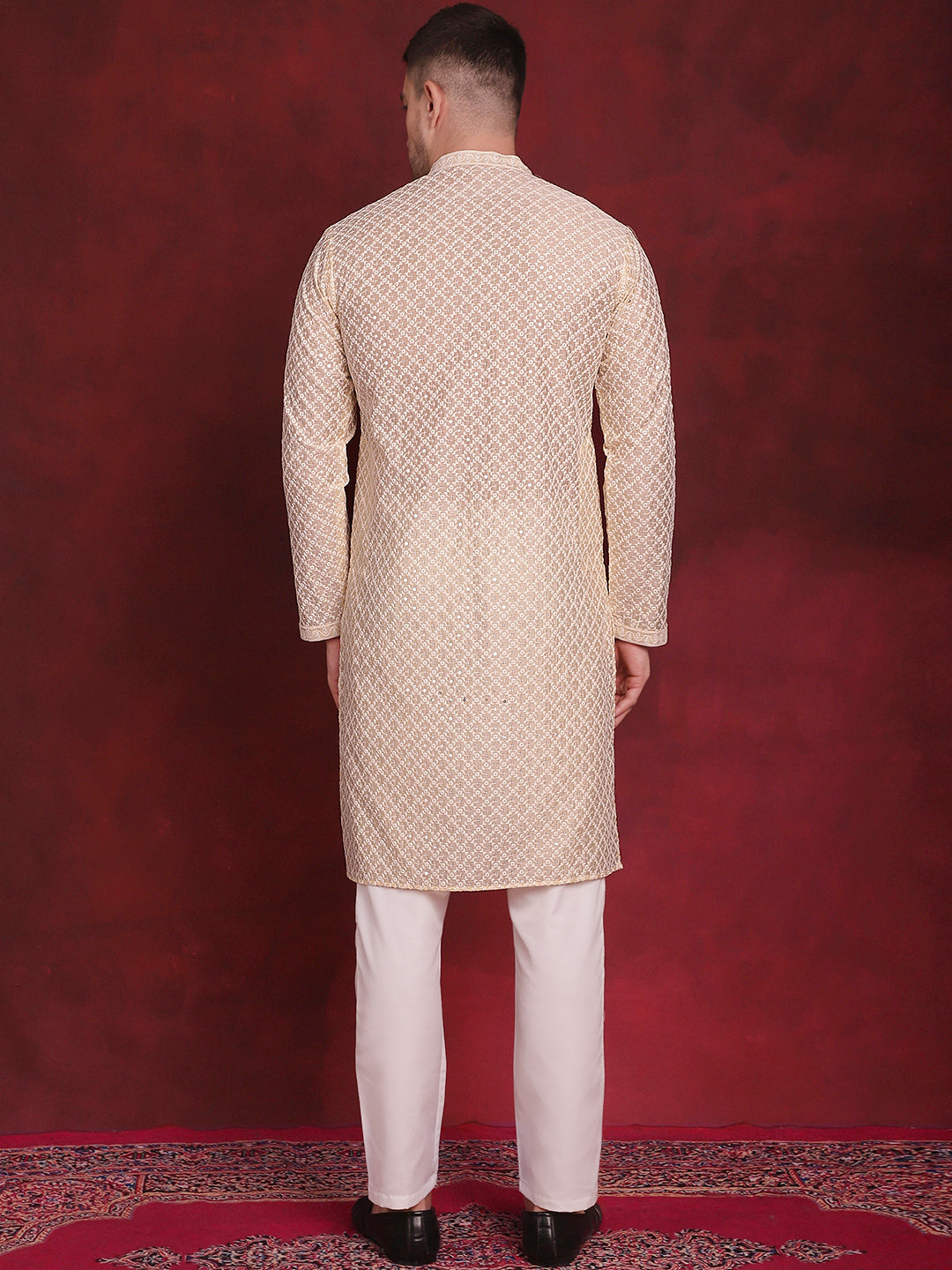 Sequin Chikankari Front Open Kurta With Pyjamas