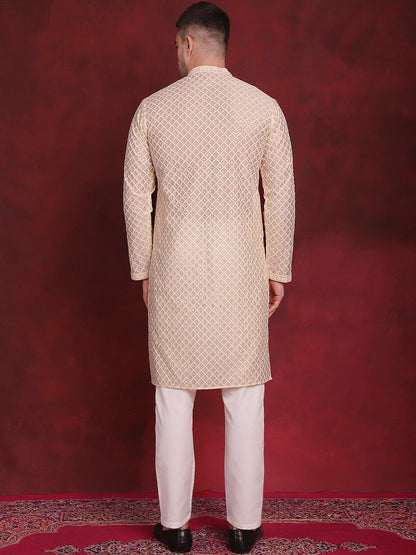 Sequin Chikankari Front Open Kurta With Pyjamas