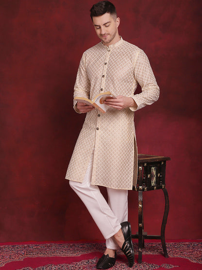 Sequin Chikankari Front Open Kurta With Pyjamas