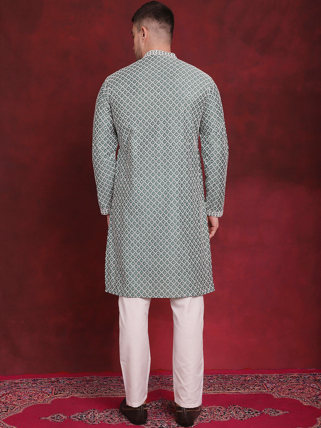 Sequin Chikankari Front Open Kurta With Pyjamas