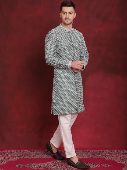 Sequin Chikankari Front Open Kurta With Pyjamas