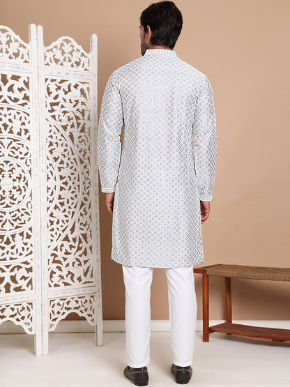 Sequin Chikankari Front Open Kurta With Pyjamas