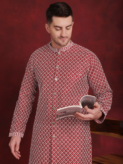 Sequin Chikankari Front Open Kurta With Pyjamas