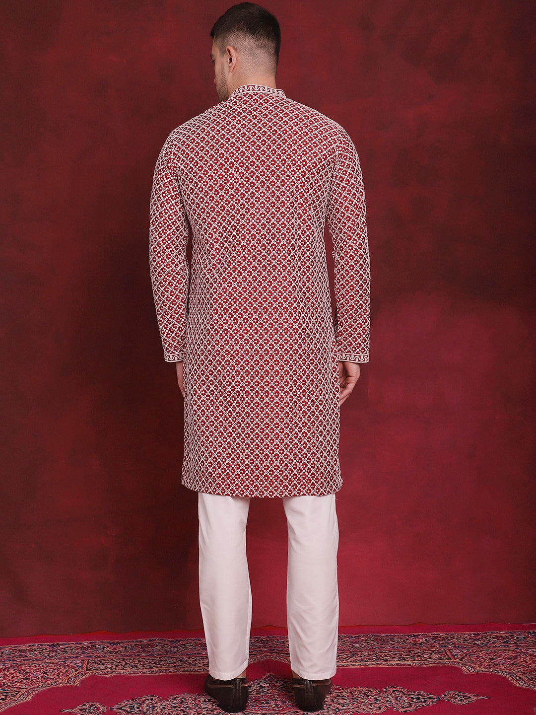 Sequin Chikankari Front Open Kurta With Pyjamas