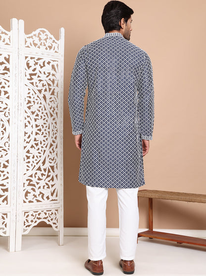 Sequin Chikankari Front Open Kurta With Pyjamas
