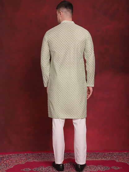 Sequin Chikankari Front Open Kurta With Pyjamas