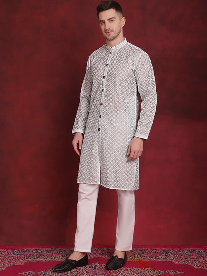 Sequin Chikankari Front Open Kurta With Pyjamas