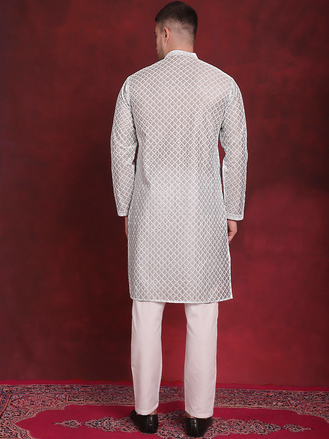 Sequin Chikankari Front Open Kurta With Pyjamas