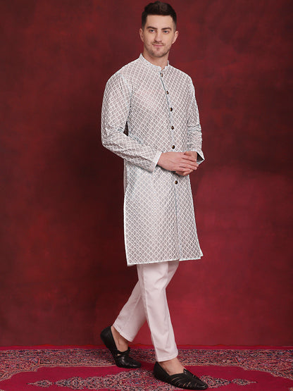 Sequin Chikankari Front Open Kurta With Pyjamas