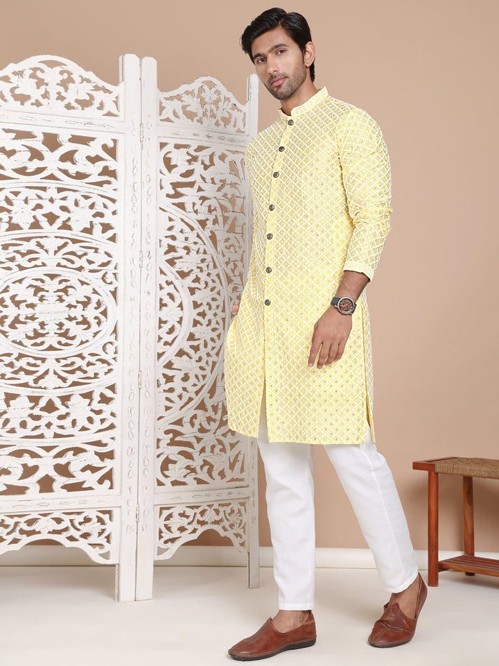 Sequin Chikankari Front Open Kurta With Pyjamas