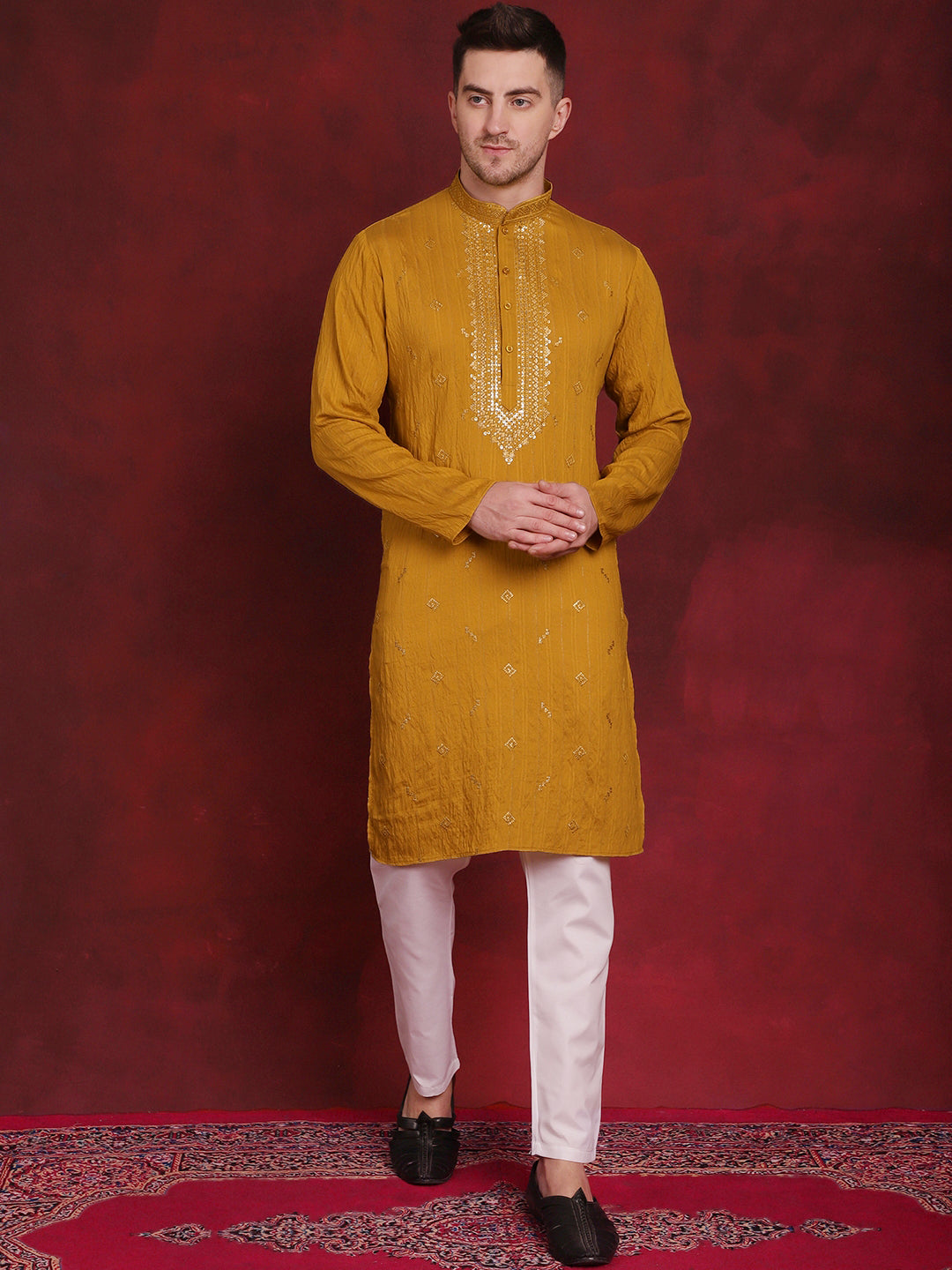 Sequins Embroidered Kurta Pyjama Set For Men