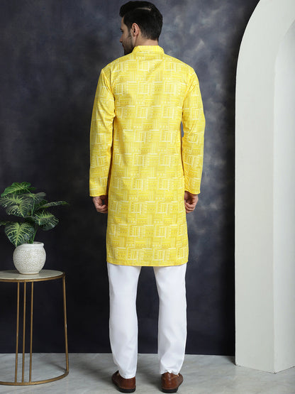 Men'S Printed Kurta With Churidar