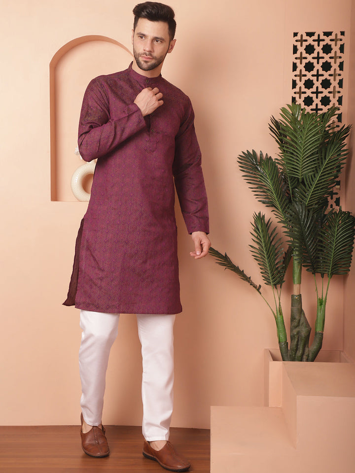Woven Design Silk Blend Kurta With Pyjama