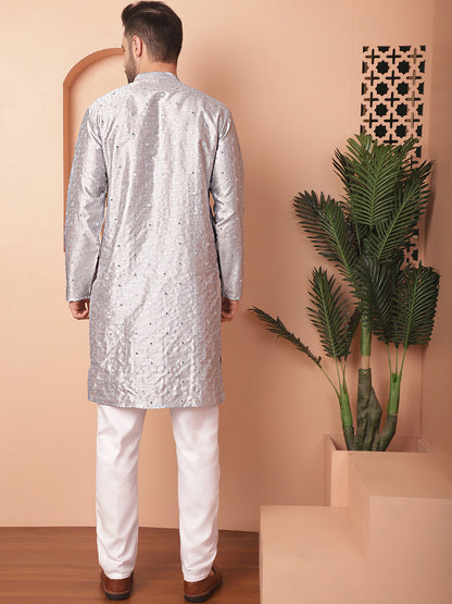Men'S Embroidered Mirror Work Kurta Payjama Sets