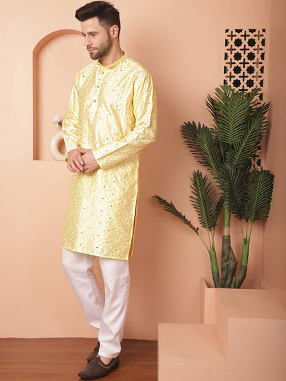 Men'S Embroidered Mirror Work Kurta Payjama Sets