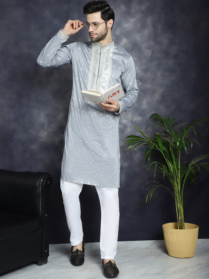 Men'S Sequins Embroidered Kurta Pyjama Set.