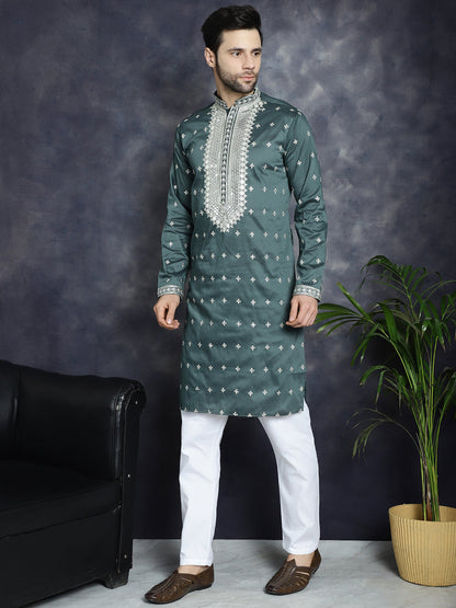 Men'S Sequins Embroidered Kurta Pyjama Set.