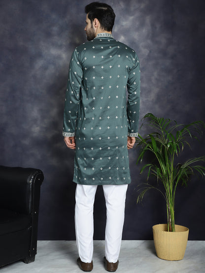 Men'S Sequins Embroidered Kurta Pyjama Set.