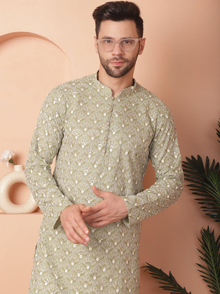 Chikankari Pure Cotton Kurta With Pyjama.