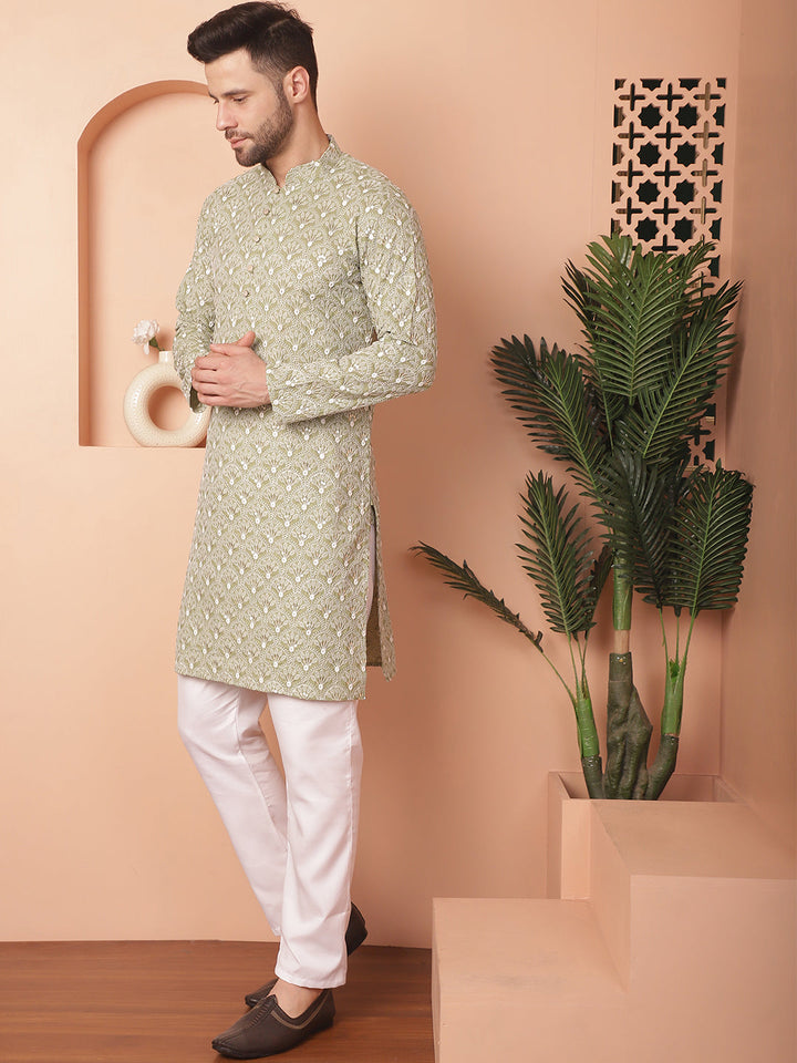 Chikankari Pure Cotton Kurta With Pyjama.