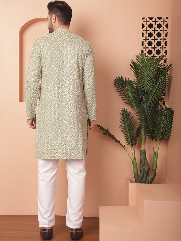 Chikankari Pure Cotton Kurta With Pyjama.