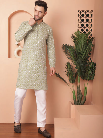 Chikankari Pure Cotton Kurta With Pyjama.