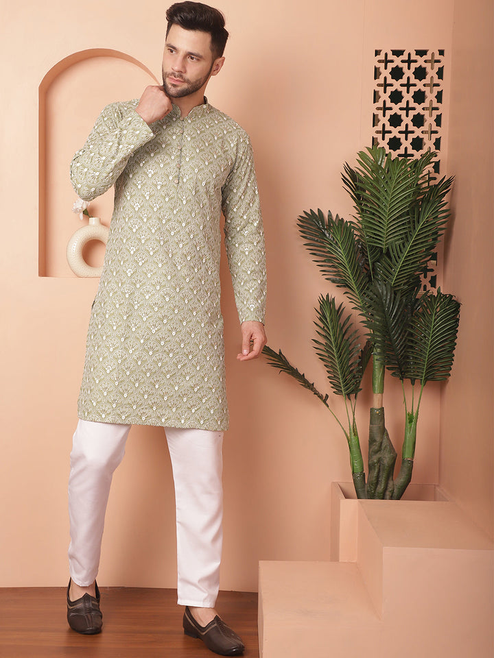 Chikankari Pure Cotton Kurta With Pyjama.