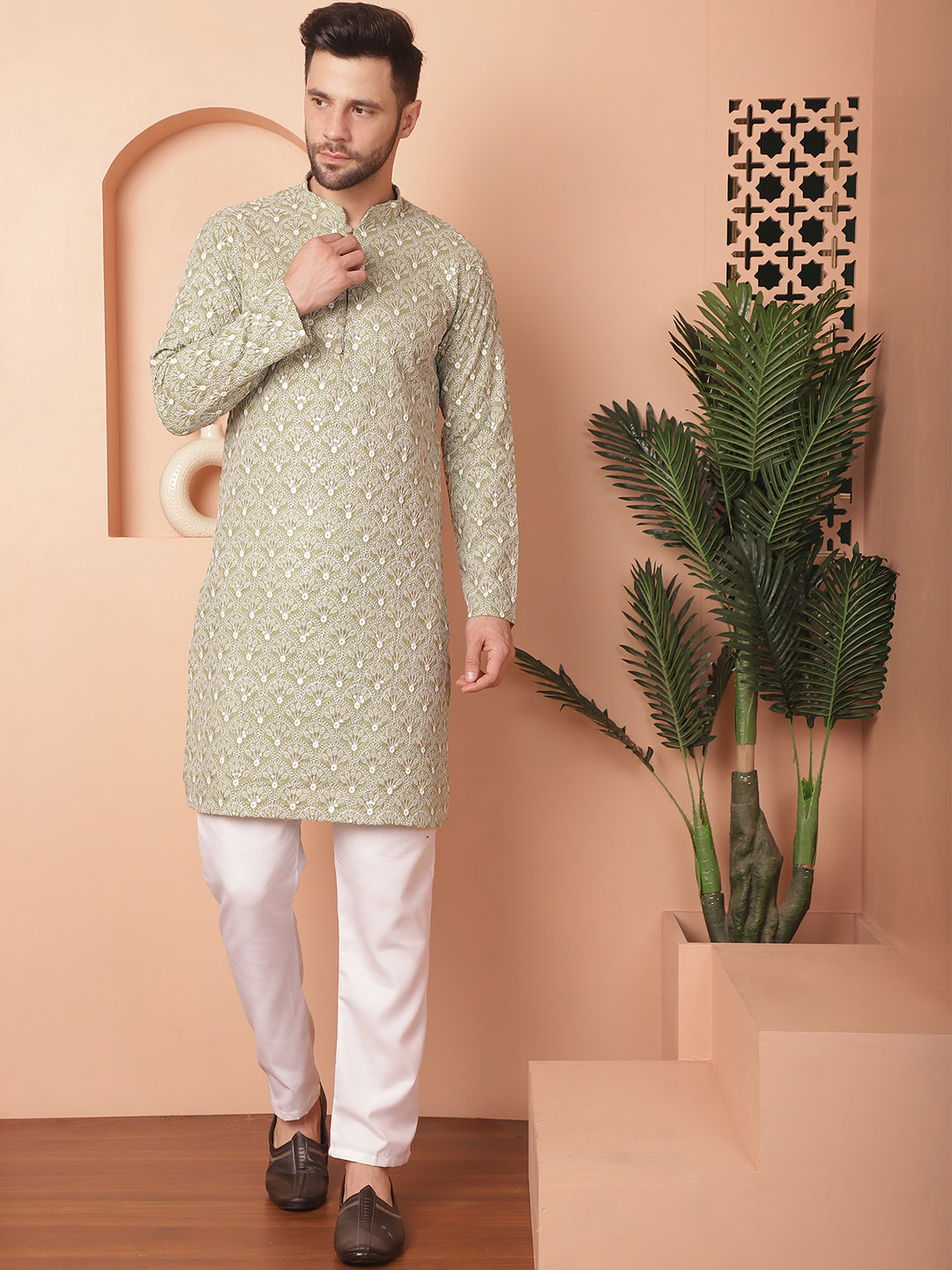 Chikankari Pure Cotton Kurta With Pyjama.