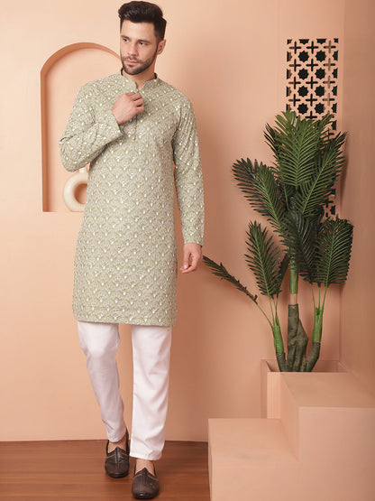 Chikankari Pure Cotton Kurta With Pyjama.