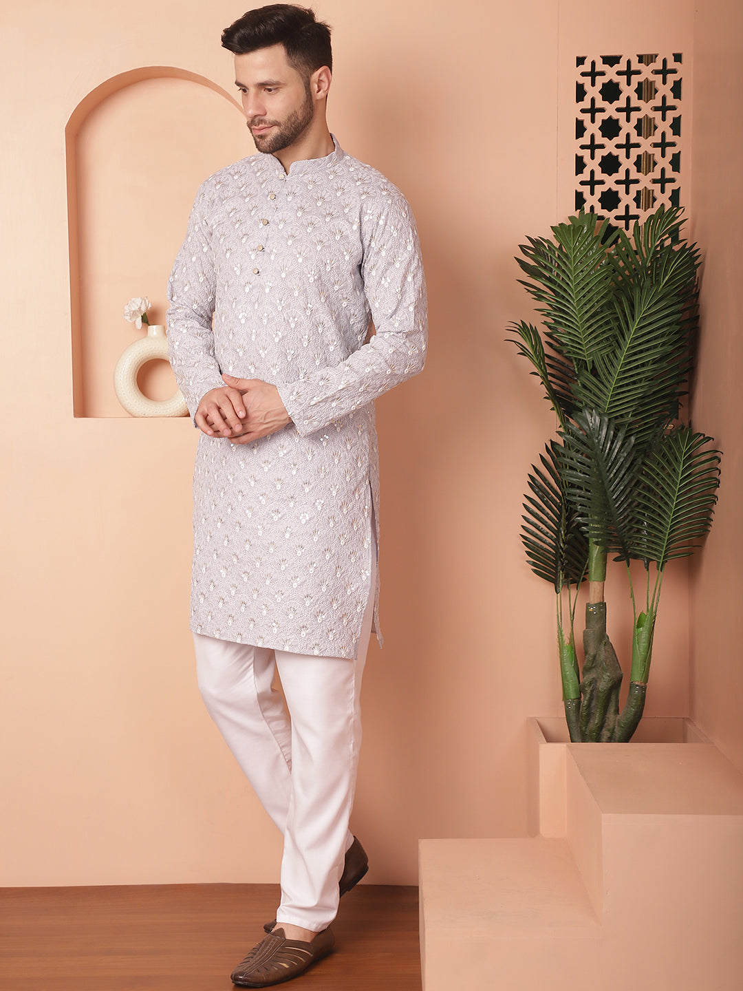 Chikankari Pure Cotton Kurta With Pyjama.