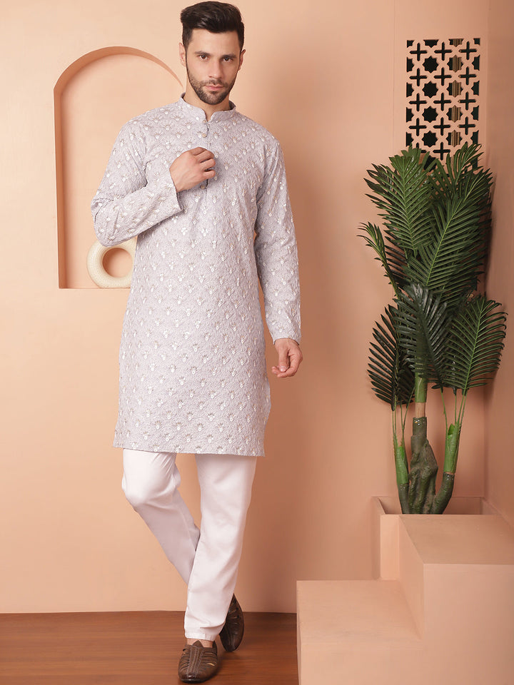 Chikankari Pure Cotton Kurta With Pyjama.