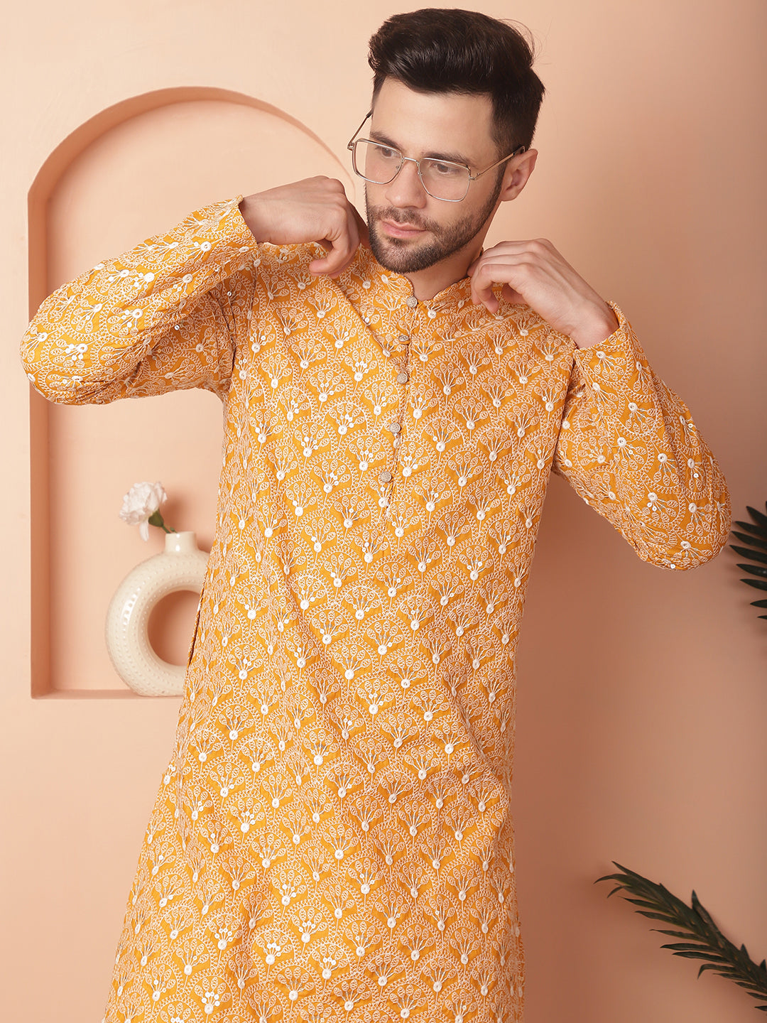 Chikankari Pure Cotton Kurta With Pyjama.