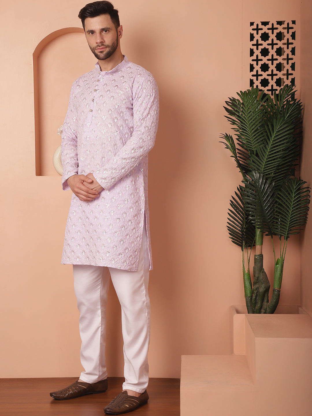 Chikankari Pure Cotton Kurta With Pyjama.
