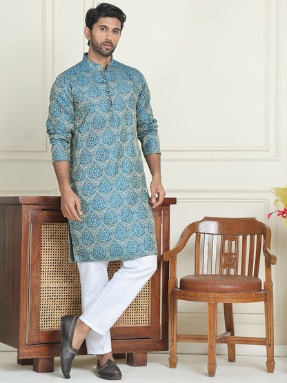 Men'S Silk Blend Straight Kurta Pyjama Set