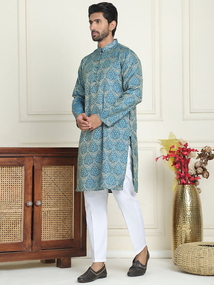 Men'S Silk Blend Straight Kurta Pyjama Set