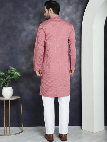 Men'S Sequins Embroidered Kurta With Pyjama.